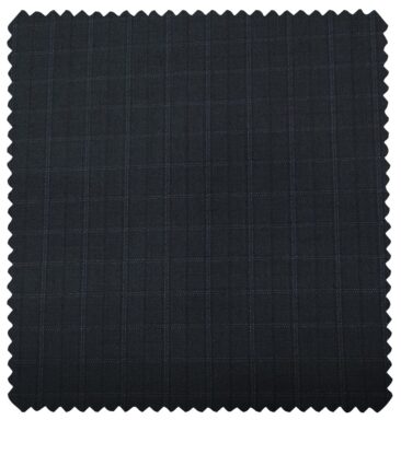 Cadini Men's Wool Checks Super 100's Unstitched Suiting Fabric (Dark Blue)