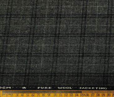 OCM Men's Wool Checks Thick  Unstitched Tweed Jacketing & Blazer Fabric (Dark Grey)