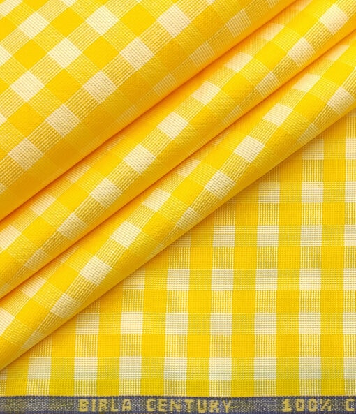 Birla Century Men's Cotton Checks 2 Meter Unstitched Shirting Fabric (Yellow)