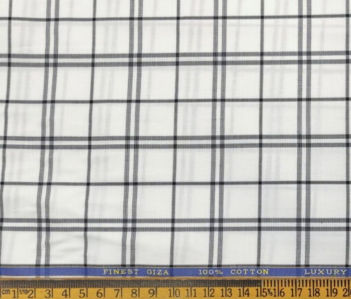Cadini Men's Giza Cotton Checks 2 Meter Unstitched Shirting Fabric (White & Blue)