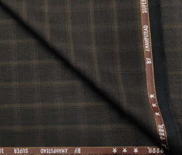 J.Hampstead Men's Wool Checks Super 100's 2 Meter Unstitched Suiting Fabric (Dark Brown)
