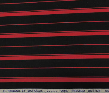 Mafatlal Men's Giza Cotton Striped 2 Meter Unstitched Shirting Fabric (Black & Red)