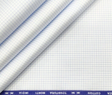 Tessitura Monti Men's Giza Cotton Checks 2 Meter Unstitched Shirting Fabric (Whit & Sky Blue)