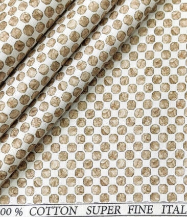 PEE GEE Men's Cotton Printed 2.25 Meter Unstitched Shirting Fabric (White & Brown)