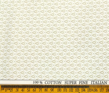 PEE GEE Men's Cotton Printed 2.25 Meter Unstitched Shirting Fabric (Milky White & Brown)