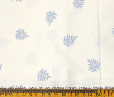 Solino Men's Cotton Printed 2.25 Meter Unstitched Shirting Fabric (White & Sky Blue)