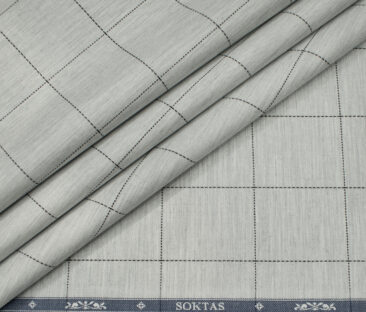 Soktas Men's Giza Cotton Checks Unstitched Shirting Fabric (Light Grey)
