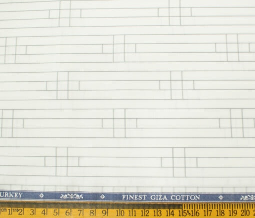 Soktas Men's Giza Cotton Striped Unstitched Shirting Fabric (Milky White)