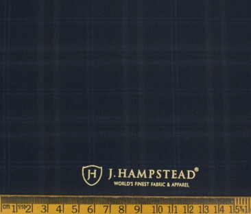 J.Hampstead Men's Terry Rayon (71 + 29) Checks 3.75 Meter Unstitched Suiting Fabric (Dark Blue)