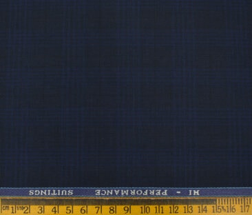 Cadini Men's Polyester Viscose Checks 3.75 Meter Unstitched Suiting Fabric (Dark Blue)