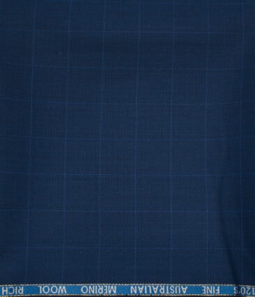 J.Hampstead Men's Wool Checks 1.30 Meter Unstitched Trouser Fabric (Royal Blue)