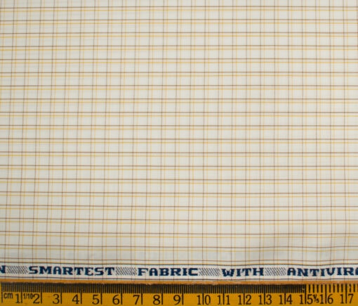 Raymond Men's Premium Cotton Checks 2 Meter Unstitched Shirting Fabric (Cream & Yellow)