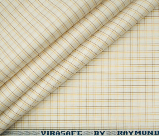 Raymond Men's Premium Cotton Checks 2 Meter Unstitched Shirting Fabric (Cream & Yellow)