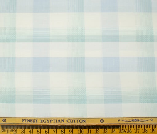 Soktas Men's Giza Cotton Checks 2 Meter Unstitched Shirting Fabric (White & Mint Green)