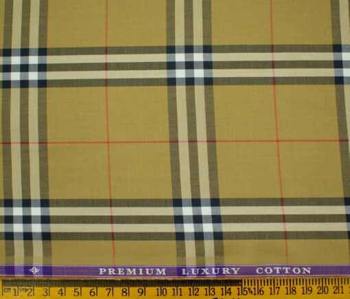 Soktas Men's Giza Cotton Checks 2 Meter Unstitched Shirting Fabric (Mustard Yellow)