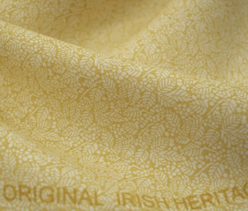 Burgoyne Men's Irish Linen 60 LEA Printed 2.25 Meter Unstitched Shirting Fabric (Yellow & White)
