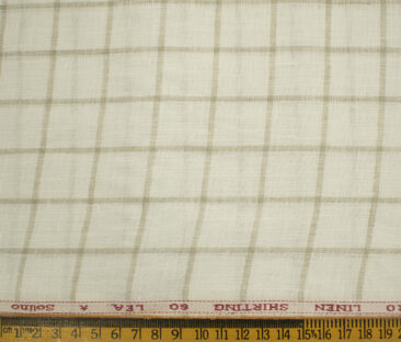 Solino Men's European Linen 60 LEA Checks 2.25 Meter Unstitched Shirting Fabric (Milky White & Brown)