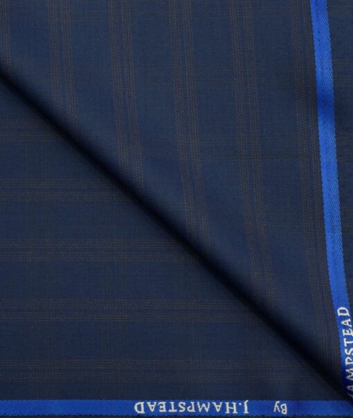 J.Hampstead Men's Polyester Viscose Checks 3.75 Meter Unstitched Suiting Fabric (Dark Blue)