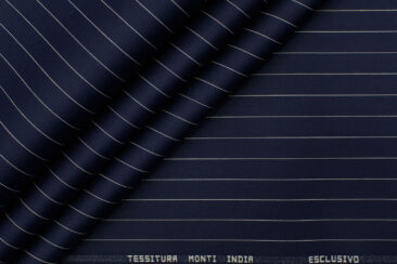 Tessitura Monti Men's Giza Cotton Striped 2.25 Meter Unstitched Shirting Fabric (Dark Blue)