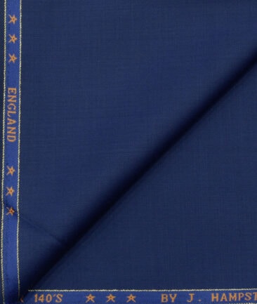 J.Hampstead Men's Wool Solids Super 140's1.30 Meter Unstitched Trouser Fabric (Royal Blue)