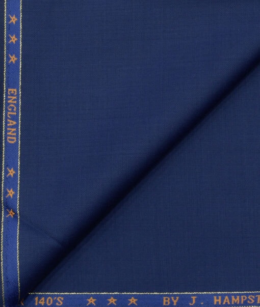 J.Hampstead Men's Wool Solids Super 140's1.30 Meter Unstitched Trouser Fabric (Royal Blue)