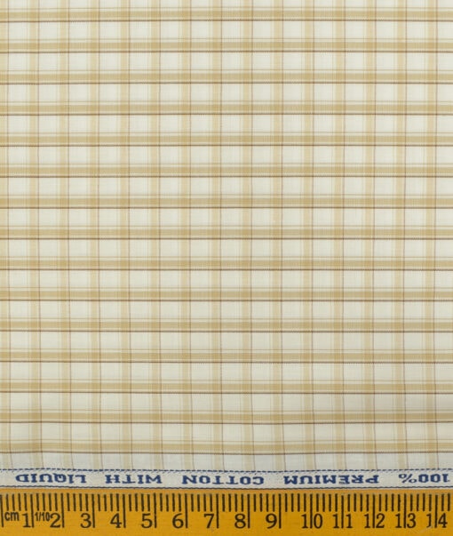 Arvind Men's Pure Cotton Checks 2.25 Meter Unstitched Shirting Fabric (White & Brown)