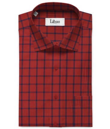 Cadini Men's Pure Cotton Checks 2.25 Meter Unstitched Shirting Fabric (Red)