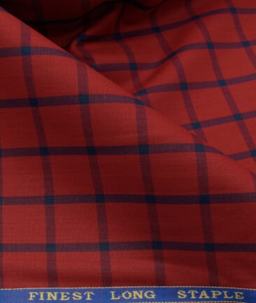 Cadini Men's Pure Cotton Checks 2.25 Meter Unstitched Shirting Fabric (Red)