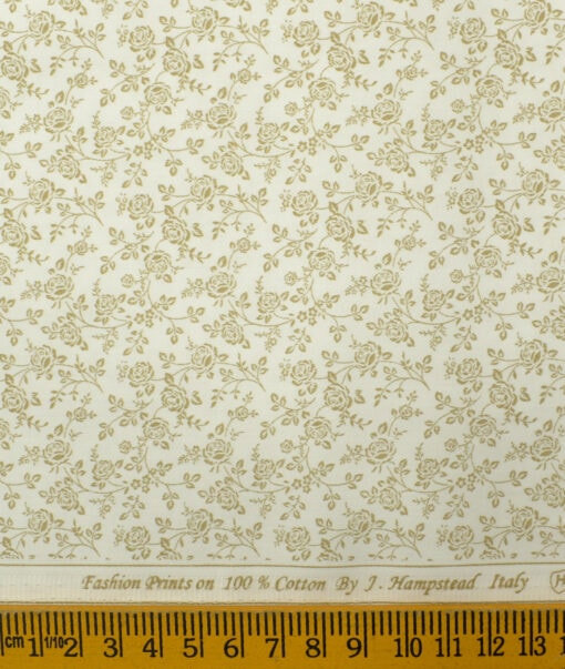 J.Hampstead Men's Cotton Printed 2.25 Meter Unstitched Shirting Fabric (White & Beige)