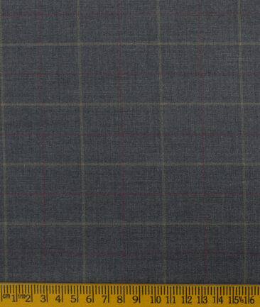 Marcellino Men's Terry Rayon Checks 3.75 Meter Unstitched Suiting Fabric (Grey)