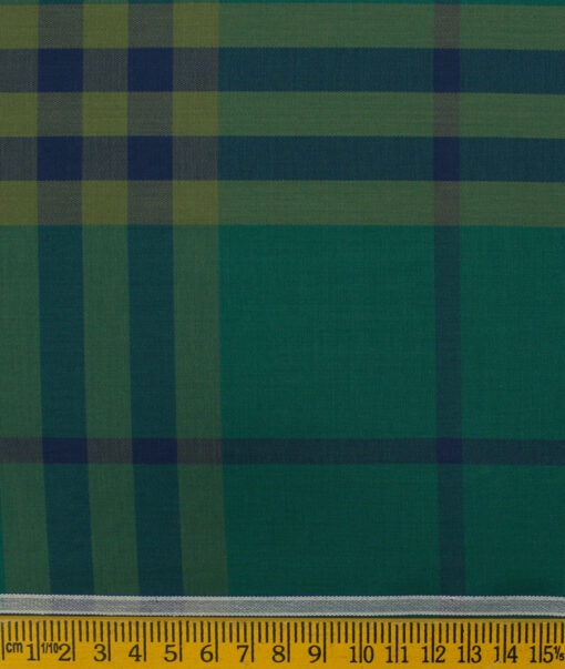 Nemesis Men's Giza Cotton Checks 2.25 Meter Unstitched Shirting Fabric (Dark Sea Green)