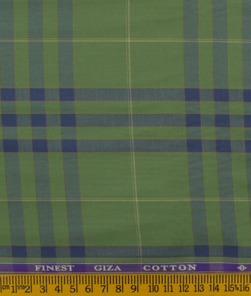 Soktas Men's Giza Cotton Checks 2.25 Meter Unstitched Shirting Fabric (Green)