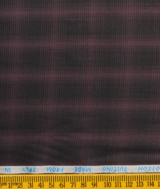 J.Hampstead Men's Cotton Checks 1.50 Meter Unstitched Trouser Fabric (Wine)