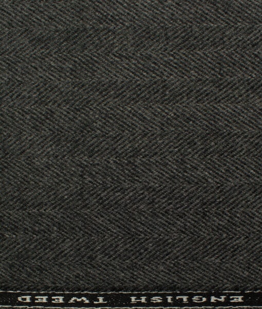 OCM Men's Wool Herringbone Thick  2 Meter Unstitched Tweed Jacketing & Blazer Fabric (Dark Grey)