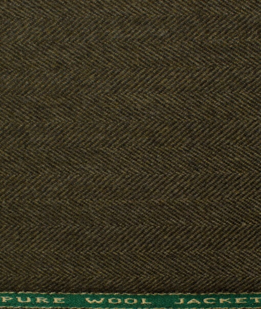 OCM Men's Wool Herringbone Thick  2 Meter Unstitched Tweed Jacketing & Blazer Fabric (Brownish Green)