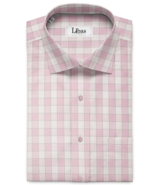 Raymond Men's Premium Cotton Checks Unstitched Shirting Fabric (White & Pink)