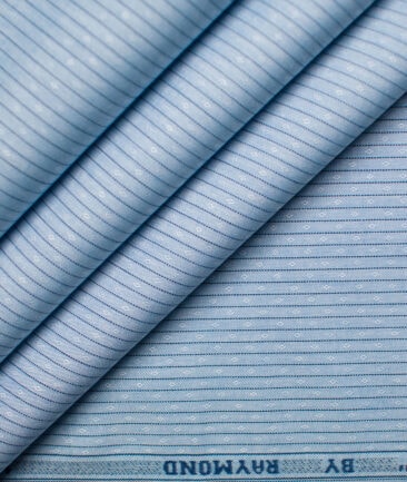 Raymond Men's Premium Cotton Striped Unstitched Shirting Fabric (Sky Blue)