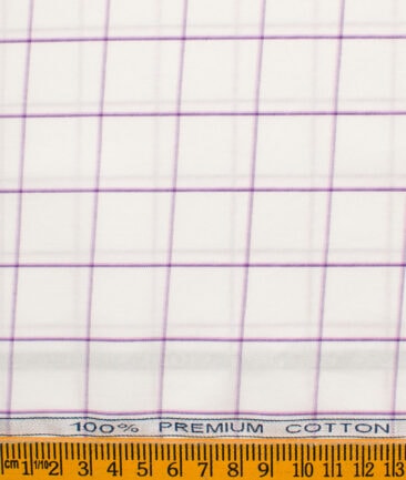 Raymond Men's Premium Cotton Checks Unstitched Shirting Fabric (White & Purple)