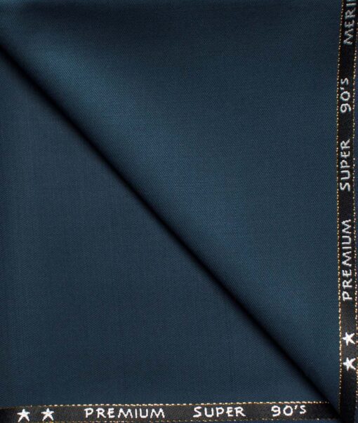 Cadini Men's  Wool Solids Super 90's 1.30 Meter Unstitched Trouser Fabric (Aegean Blue)