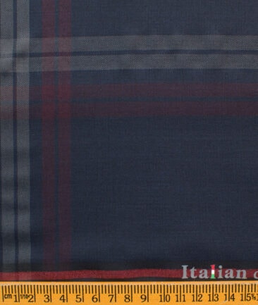 Italian Channel Men's Terry Rayon Checks 3.75 Meter Unstitched Suiting Fabric (Dark Blue)