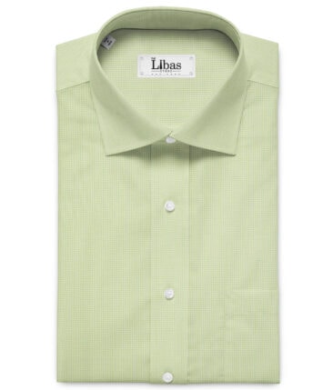 Cadini Men's Giza Cotton Checks 2.25 Meter Unstitched Shirting Fabric (Light Green)