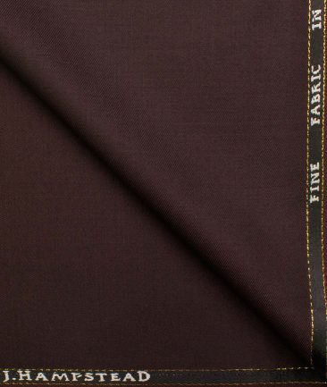 J.Hampstead Men's Wool Self Design  1.30 Meter Unstitched Trouser Fabric (Dark Wine)