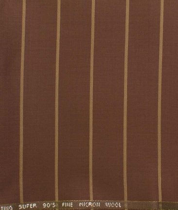 J.Hampstead Men's Wool Striped Super 90's  Unstitched Trouser Fabric (Brown)