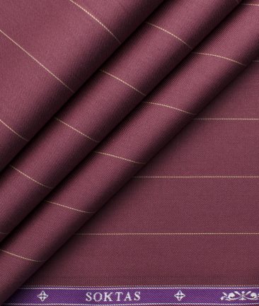 Soktas Men's Giza Cotton Striped 2.25 Meter Unstitched Shirting Fabric (Merlot Red)