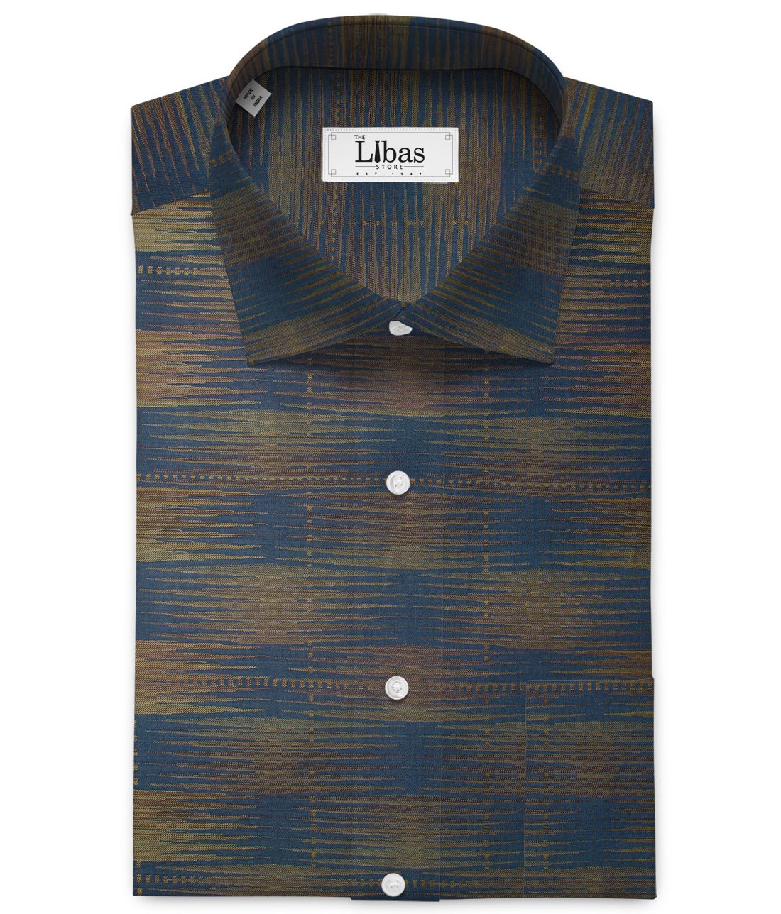 Soktas Men's Giza Cotton Self Design 2.25 Meter Unstitched Shirting Fabric (Light Brown & Blue)