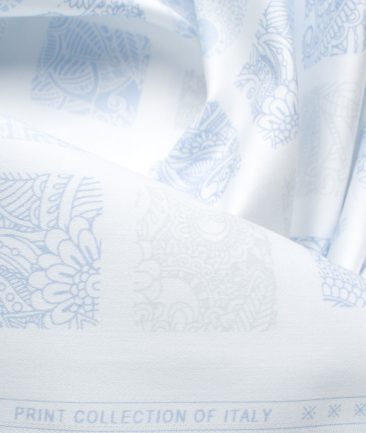 Tessuti Men's Giza Cotton Printed 2.25 Meter Unstitched Shirting Fabric (White & Blue)