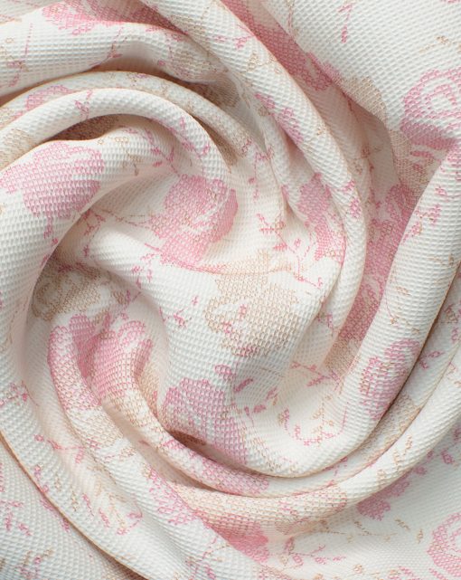 B-Posh Men's Polyester Printed 2.25 Meter Unstitched Ethnic Fabric (White & Pink)