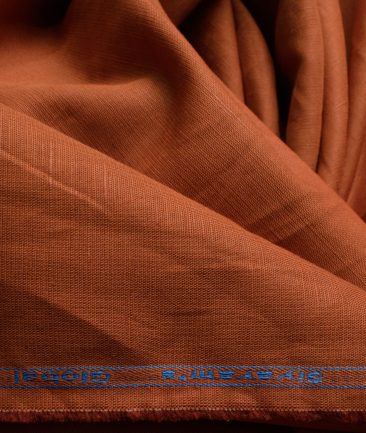 Cadini Men's Cotton Linen Solids 2.25 Meter Unstitched Shirting Fabric (Ginger Orange)