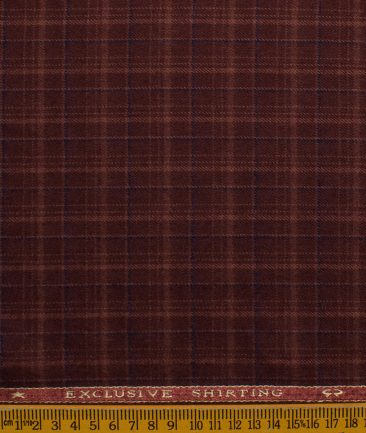 Ocm Men's Acrylic Wool Checks 2.25 Meter Unstitched Shirting Fabric (Maroon Red)