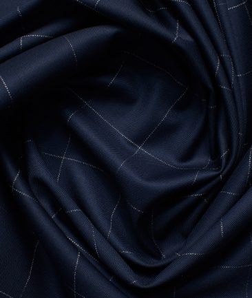 Spaadaa Men's High Twisted Terry Rayon Checks 3.75 Meter Unstitched Suiting Fabric (Dark Royal Blue)